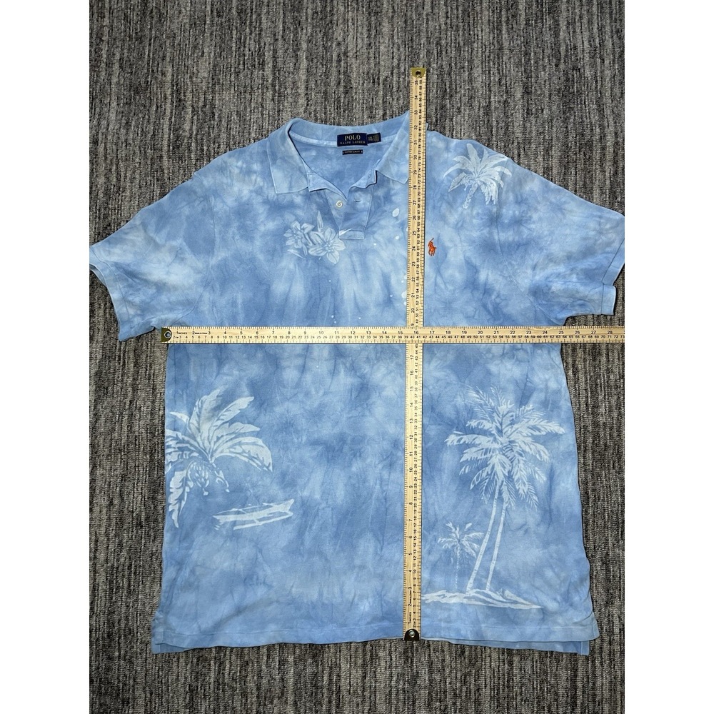Polo Ralph Lauren Custom Slim Fit Men's 2XL Blue/White Tie-Dye Tropical Polo - Picture 5 of 7